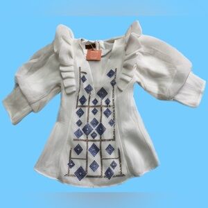 Luxury Turkey Ruffled puffy arms and long sleeves blouse